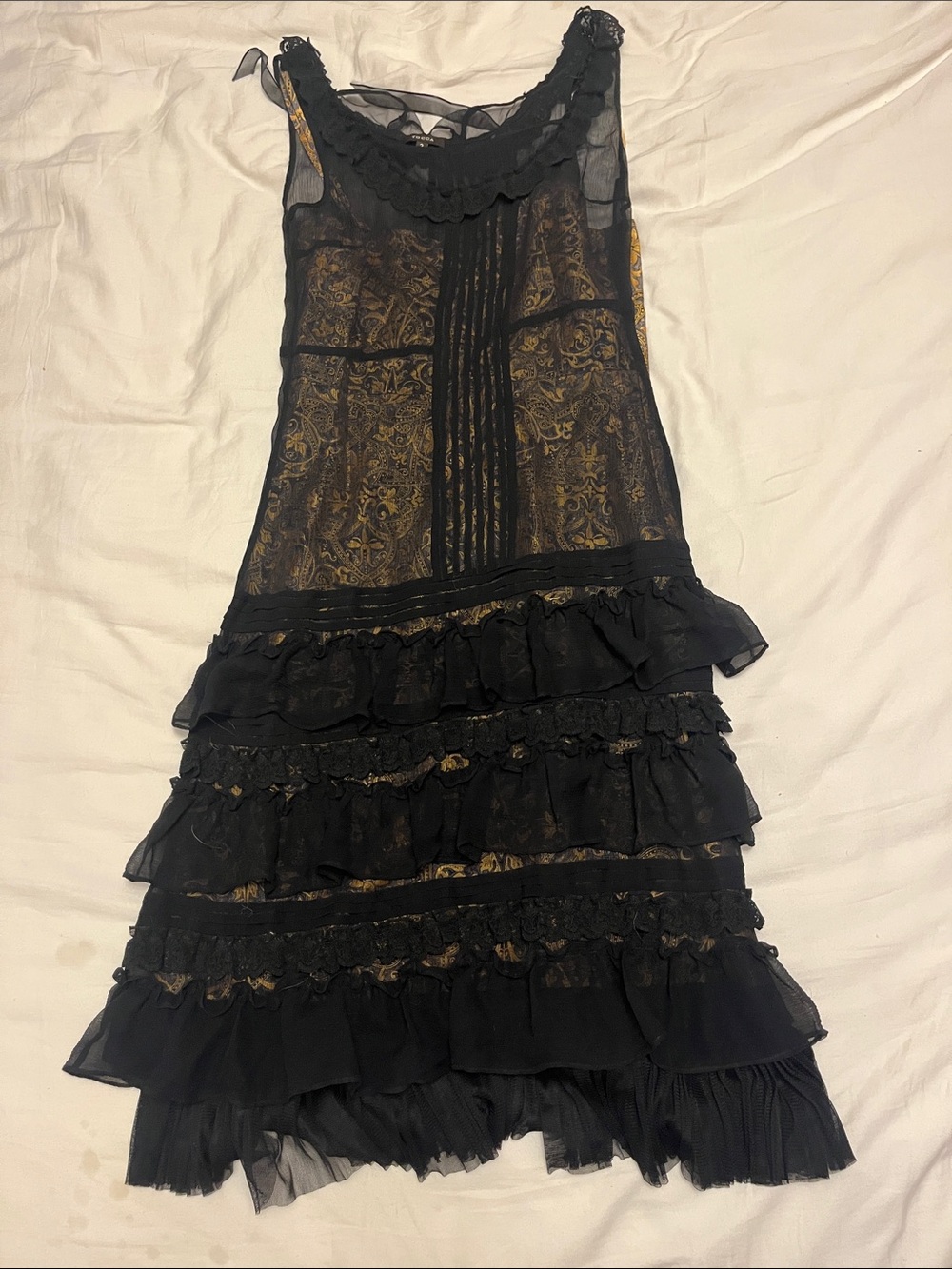 TOCCA Black Gold Paisley Ruffle Lace Dress Size 2